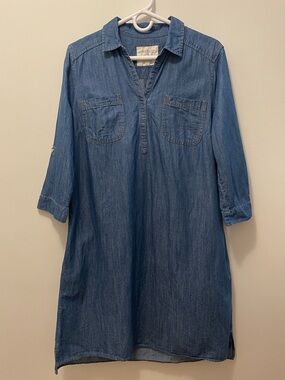 Denim Midi Shirt Dress - Blue